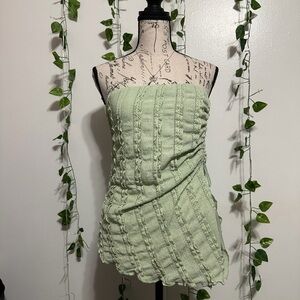 gaze Pale Green Textured Strapless Crop Top